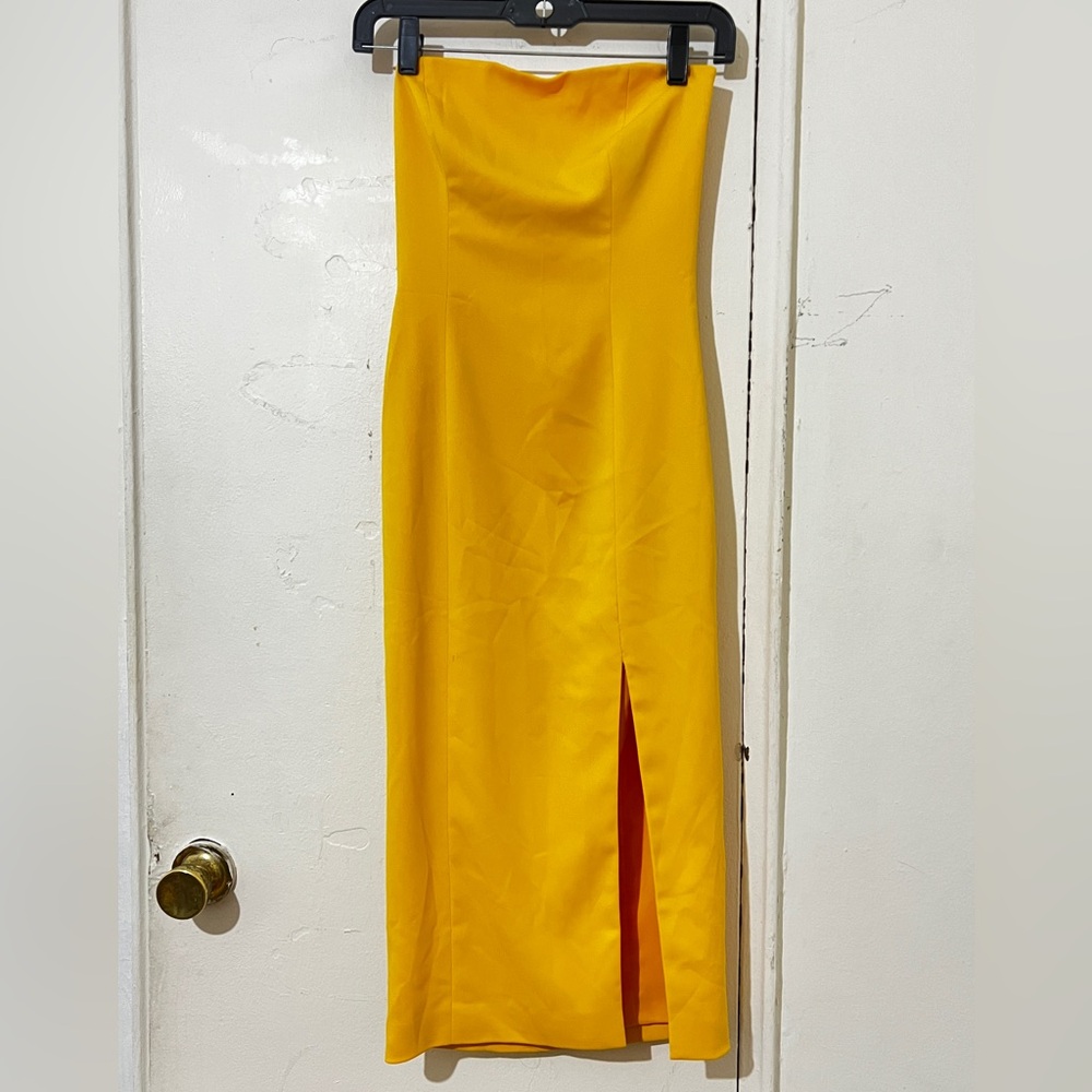 JAYGODFREY Strapless Yellow Maxi Dress with Front Slit